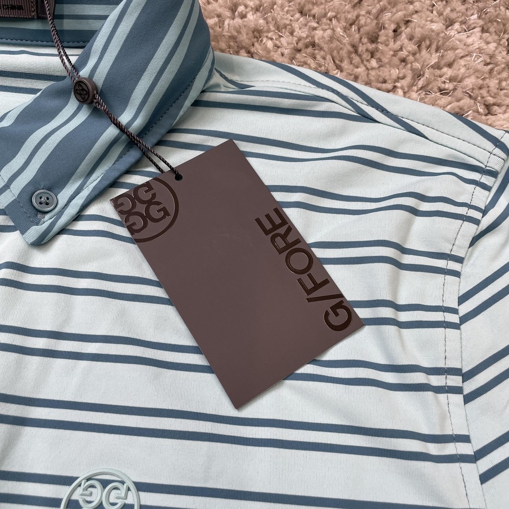 G/FORE Polo Shirt Mens Large Striped Split Graphic Performance Golf G4MF23K004 - Picture 6 of 16